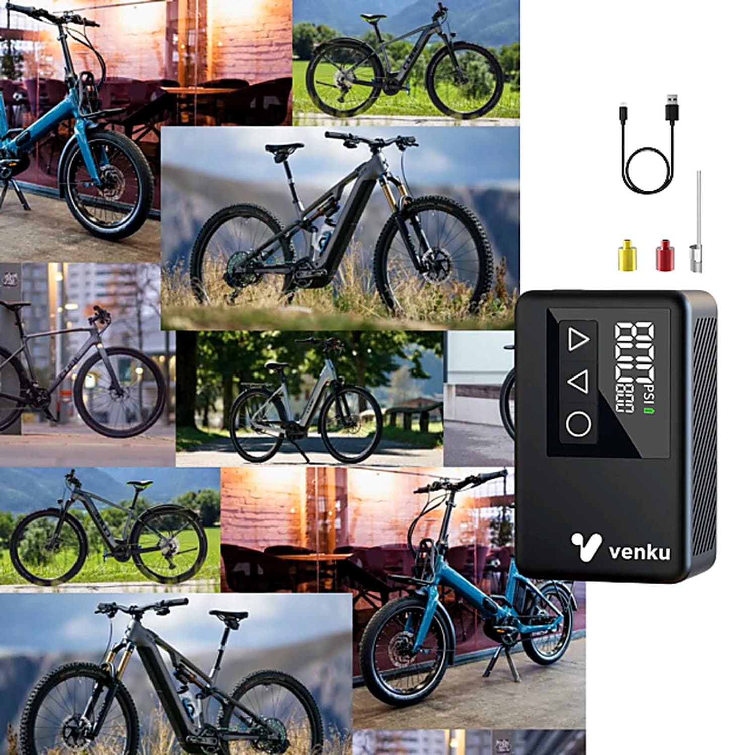 BL01 OK - Inflador portátil a batería para BICICLETAS Y PELOTAS 120psi Luz leds USB