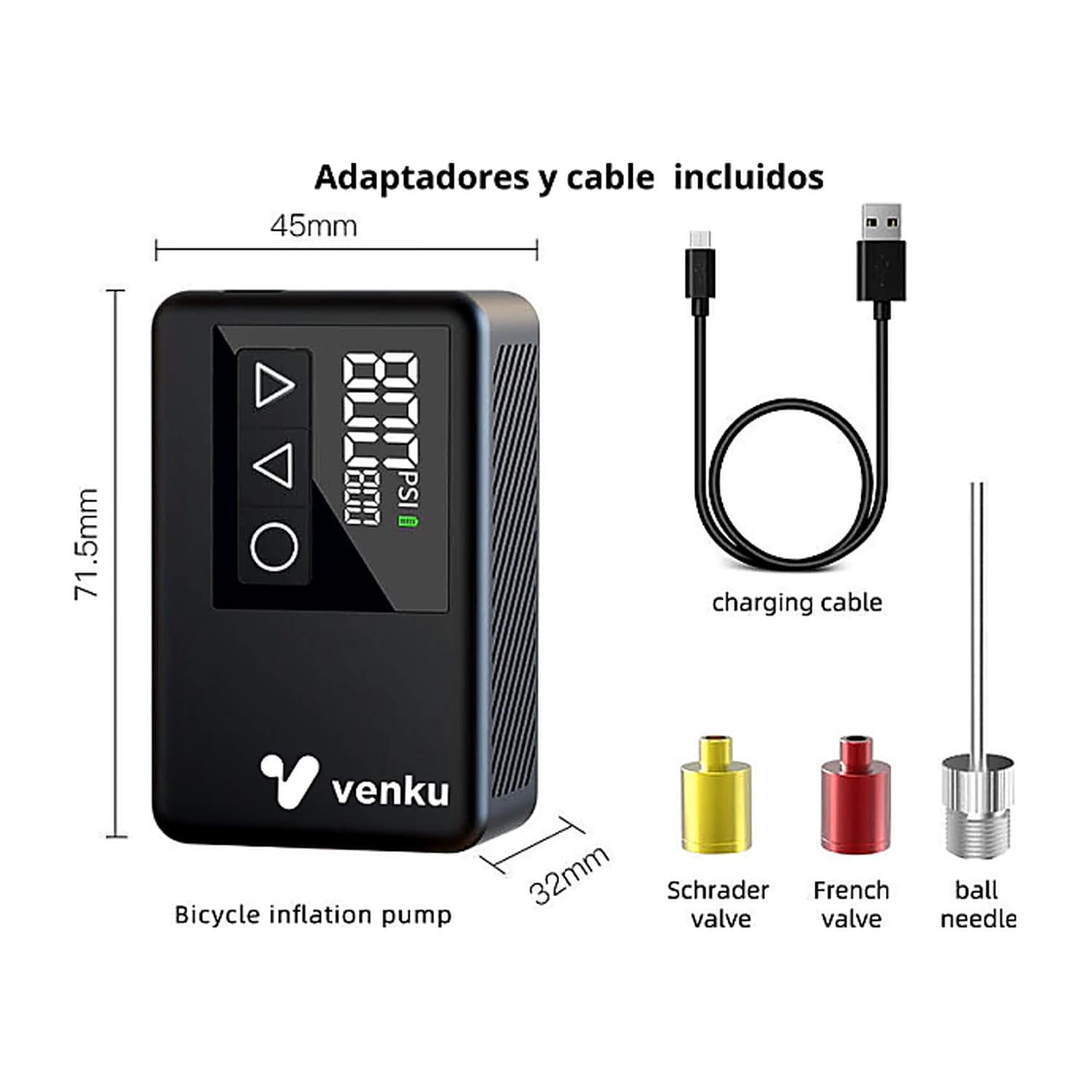 BL01 OK - Inflador portátil a batería para BICICLETAS Y PELOTAS 120psi Luz leds USB