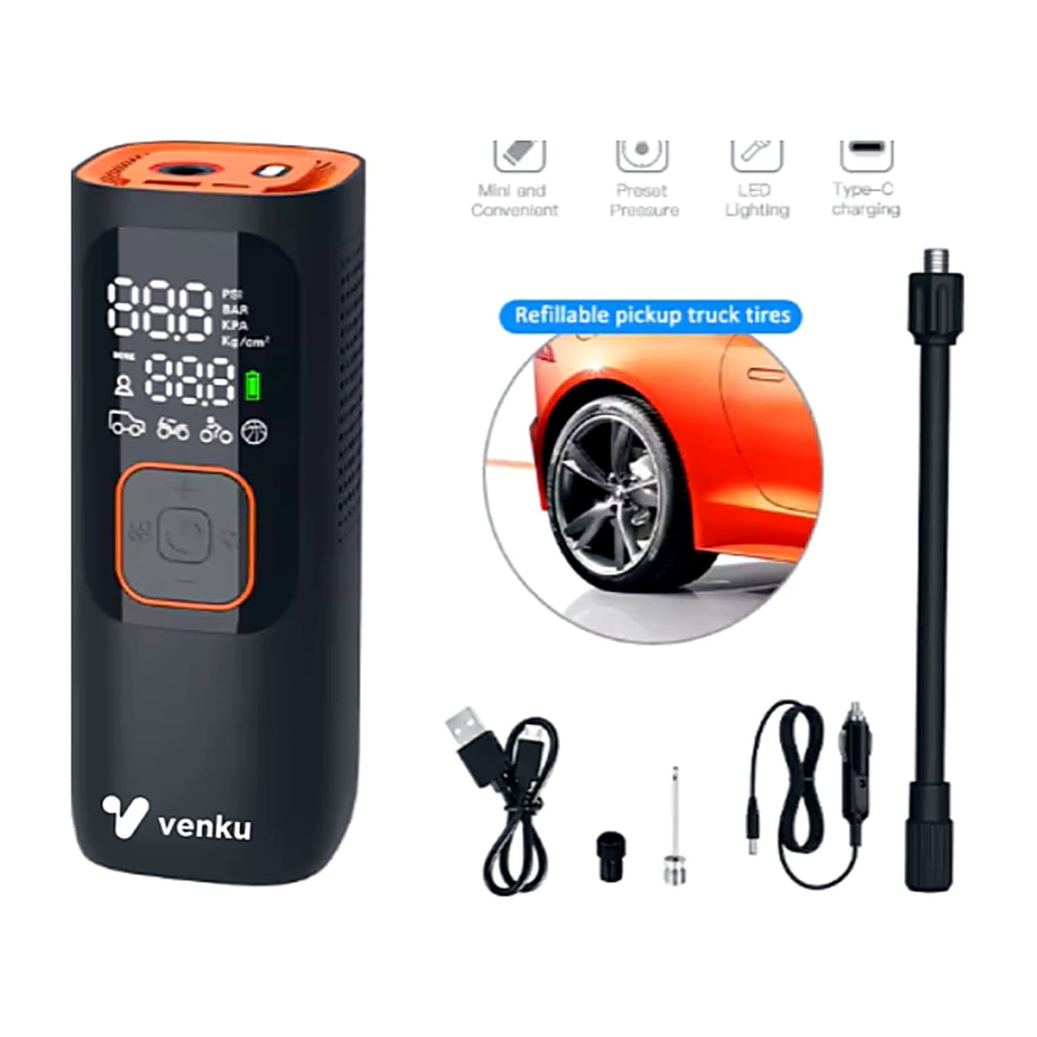 NW01 - Inflador y Compresor de Aire Portátil Inalámbrico, Linterna y Power Bank